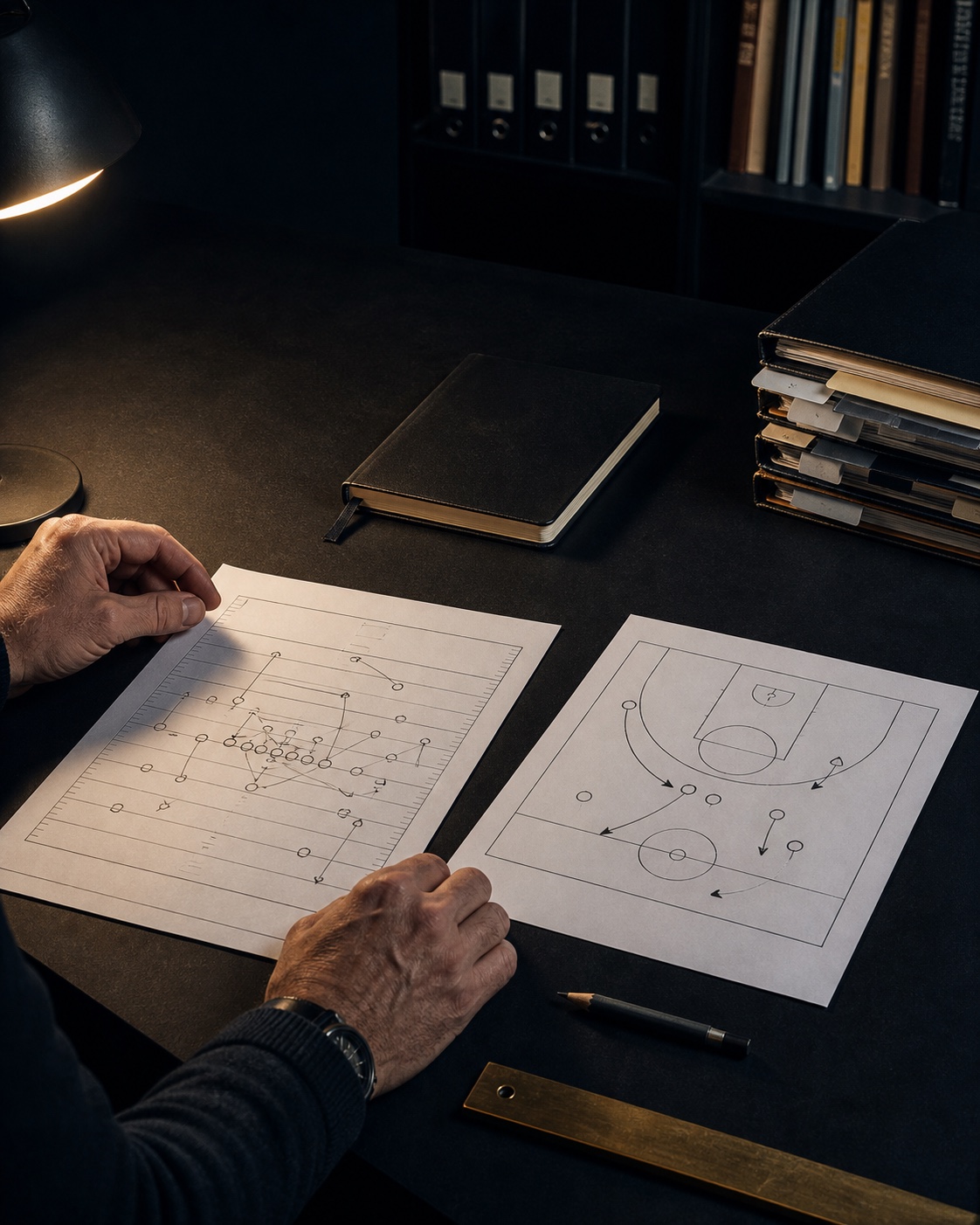 An analyst reviewing football and basketball planning records
